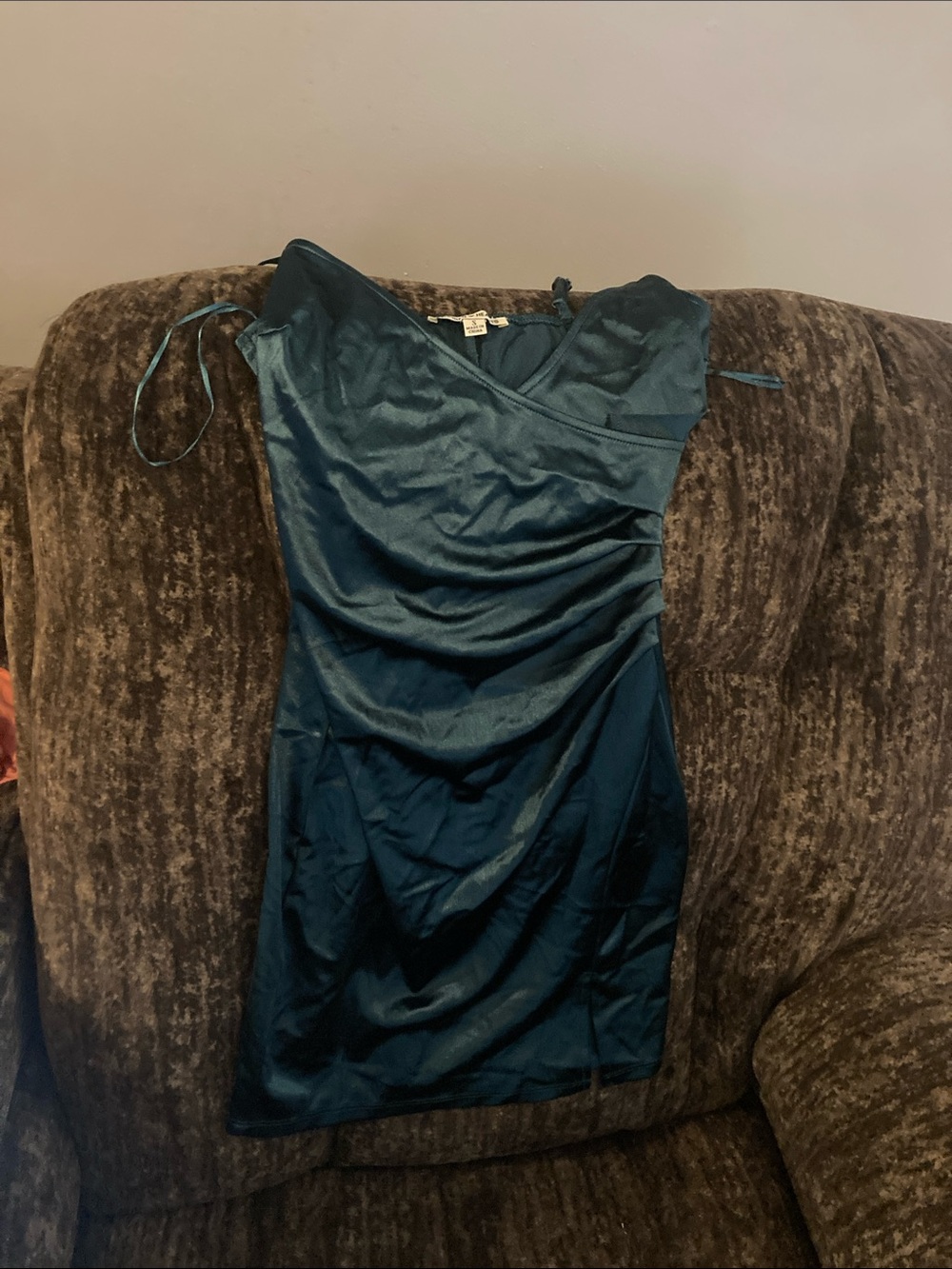 Inspired Hearts One-Shoulder Satin Dress in Teal